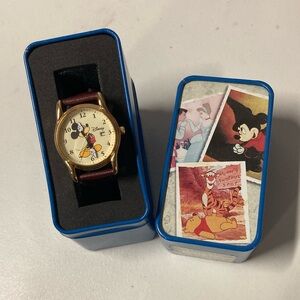 Vintage Disney Mickey Mouse Watch with Tin Box